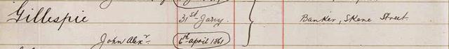Enrolment Register entry for J A Gillespie, 1871.